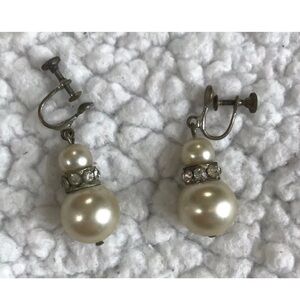 Vintage Faux Pearl Clip on Earrings Teardrop Shape
